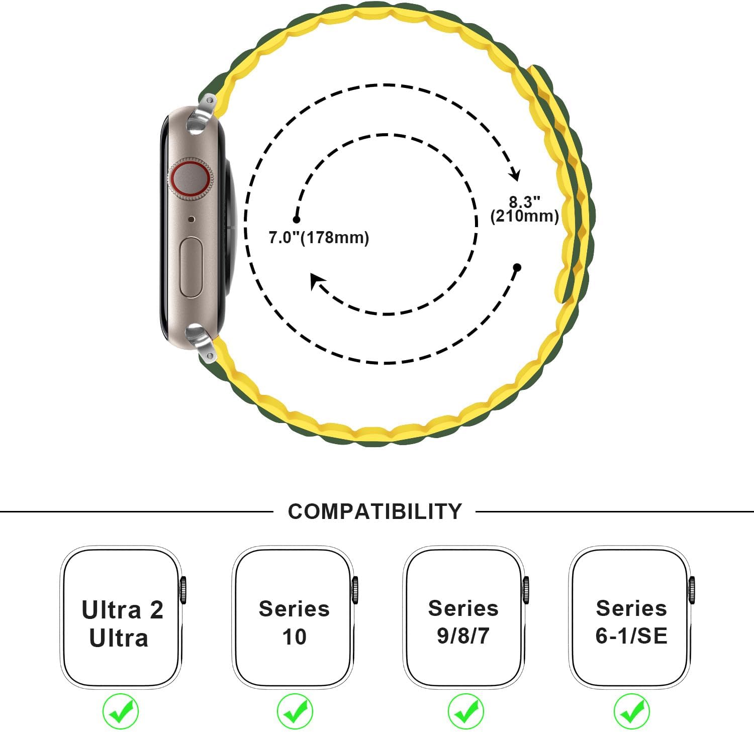 Asli Global Magnetic Band Dual Color For Watch 42/44/45/49mm | Yellow Green Asli Global Magnetic Band Dual Color For Watch 42/44/45/49mm | Yellow Green